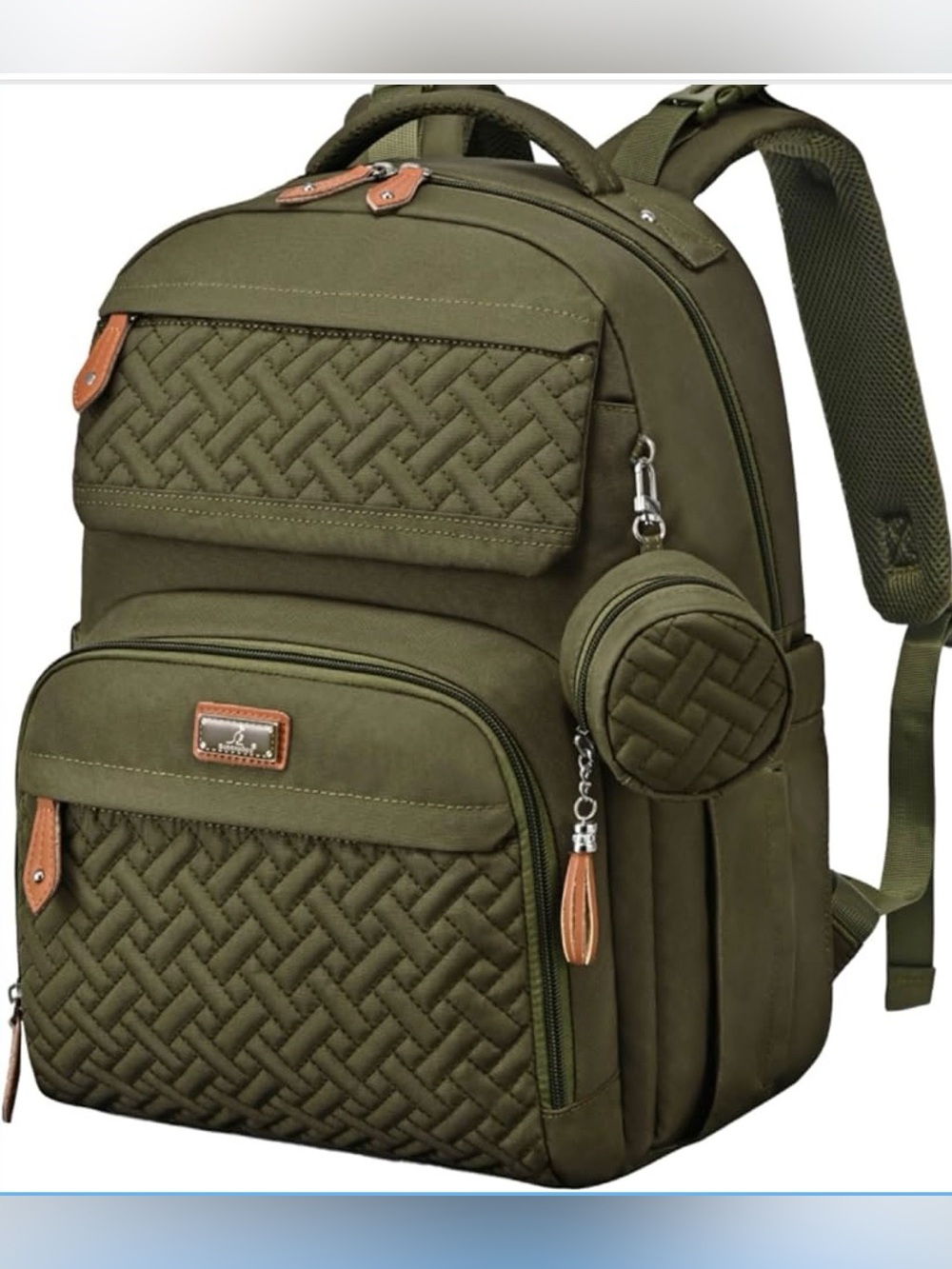 Olive Green Quilted Baby Backpack Bag with Detachable Pouch